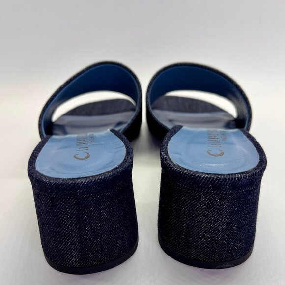 La Canadienne Frida Size 39 Denim Blue Open Toe Block Heel Mule Sandal - Picture 5 of 16